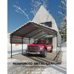 13'x21' Heavy-duty Metal Carport With 10 Ft Height And 16-gauge Poles; Perfect Permanent Shelter For Full-sized Pickup Trucks, Boats, And Tractors. -Home Decor Store GUEST 00e2aa50 4c16 4743 9ebd dfdbaf909732
