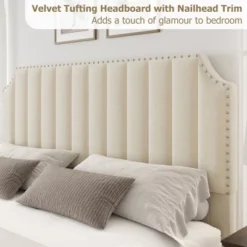 WhizMax Queen/King Size Bed Frame With 50.2" Tall Headboard, Velvet Upholstered Bed Frame Queen With Vertical Channel Tufted Headboard & Footboard 11 WhizMax Queen/King Size Bed Frame With 50.2" Tall Headboard, Velvet Upholstered Bed Frame Queen With Vertical Channel Tufted Headboard & Footboard -Home Decor Store GUEST 01139448 8e60 440c b90c da787d9c6ce4