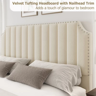 WhizMax Queen/King Size Bed Frame With 50.2" Tall Headboard, Velvet Upholstered Bed Frame Queen With Vertical Channel Tufted Headboard & Footboard 4 WhizMax Queen/King Size Bed Frame With 50.2" Tall Headboard, Velvet Upholstered Bed Frame Queen With Vertical Channel Tufted Headboard & Footboard - Image 4