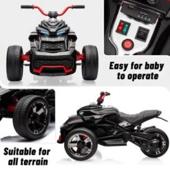 12V 3 Wheeler Ride On ATV Electric Motorcycle, Battery Powered Electric Vehicle W/Led Lights