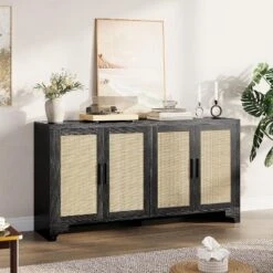 TV Stand For TVs Up To 70'', Natural Rattan Entertainment Center With Storage Cabinets, Boho Media Console Table For Living Room -Home Decor Store GUEST 0352d72b 3509 4cec b000 b2b154c71f4f