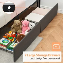 WhizMax Twin Size Bed Frame With 2 Storage Drawers And Charging Station, Rustic Linen Upholstered Platform Bedframe With Storage Headboard -Home Decor Store GUEST 03a16548 9635 4e0d 8dac d6e6264886e0