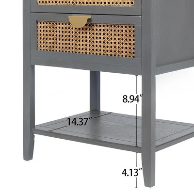 Night Stands Bedside Rattan End Tables With 2 Drawers Bottom Shelf Bedroom End Table Rattan Drawer End/Side Table For Guest Room Study Room 3 Night Stands Bedside Rattan End Tables With 2 Drawers Bottom Shelf Bedroom End Table Rattan Drawer End/Side Table For Guest Room Study Room - Image 3