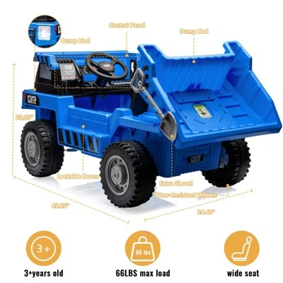 Ride On Dump Truck, 12V Ride On Car With Remote Control, Electric Dump Bed And Extra Shovel 1 Ride On Dump Truck, 12V Ride On Car With Remote Control, Electric Dump Bed And Extra Shovel