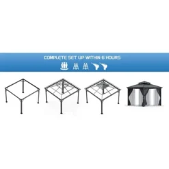 12'x12' Hardtop Gazebo For All Weather With Double Metal Roof, Aluminum Alloy Frame, Net, And Curtain; Perfect For Patio, Deck, And Backyard. Gray. 23 12'x12' Hardtop Gazebo For All Weather With Double Metal Roof, Aluminum Alloy Frame, Net, And Curtain; Perfect For Patio, Deck, And Backyard. Gray. -Home Decor Store GUEST 04df1d1d 162c 40ac b51a 75870fded171