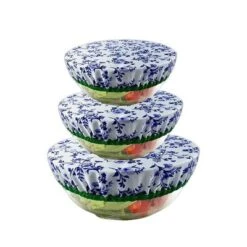 3 Pcs Bowl Covers Reusable 3 Size Stretch Cotton Fabric Food Storage Covers Reusable Elastic Sealed Lids Cover For Fruits Leftover Sourdough Bread