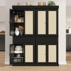 Kitchen Pantry Cabinet, Tall Storage Cabinet With Rattan Doors And Adjustable Shelves, Freestanding Cupboard With Drawer -Home Decor Store GUEST 0516899f 7a80 4b10 97ad 4616e6b2049d