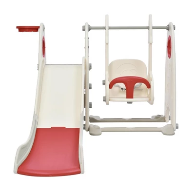 4 In 1 Kids Slide And Swing Set, Kids Playground Climber Slide Playset Includes Slide, Swing, Basketball Hoop, And Climber 9 4 In 1 Kids Slide And Swing Set, Kids Playground Climber Slide Playset Includes Slide, Swing, Basketball Hoop, And Climber - Image 9