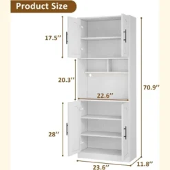 71" Pantry Cabinet, Tall Kitchen Hutch With Led Lights, Freestanding Kitchen Cabinet With Microwave Shelf, For Dining Room