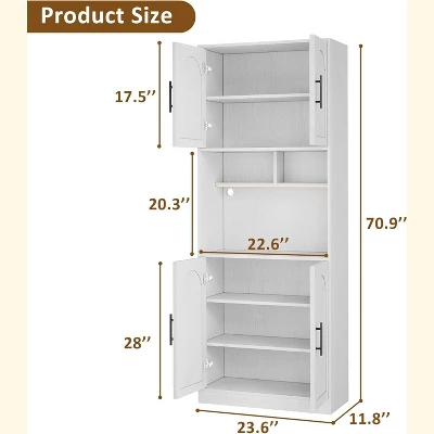 71" Pantry Cabinet, Tall Kitchen Hutch With Led Lights, Freestanding Kitchen Cabinet With Microwave Shelf, For Dining Room 1 71" Pantry Cabinet, Tall Kitchen Hutch With Led Lights, Freestanding Kitchen Cabinet With Microwave Shelf, For Dining Room