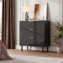 28" Wave Fluted 3-Drawer Dresser - Anti-Tip Safety, Tall Storage Chest W/Metal Legs For Bedroom & Entryway -Home Decor Store GUEST 07b3ce45 be77 46de 9940 8320b5d2e9b9