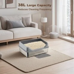 Stainless Steel Cat Litter Box, With High Sides, 4 Silent Anti-slip Pads, Double Layer Litter Mat And Scoop, Easy Clean, Large Enclosure Litter Box -Home Decor Store GUEST 083e6b0e 72ea 4a78 a3af 1b1f60f1901a