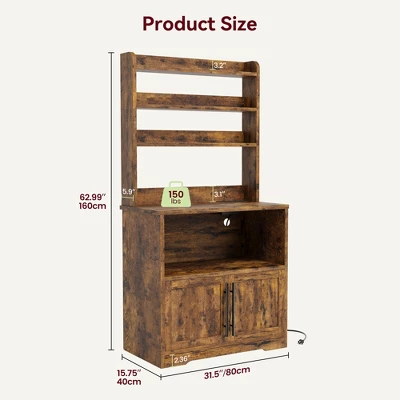 Microwave Stand Bakers Rack Cabinet, Farmhouse Wooden Storage Cabinet With Power Outlet With Thickened Counter 1 Microwave Stand Bakers Rack Cabinet, Farmhouse Wooden Storage Cabinet With Power Outlet With Thickened Counter