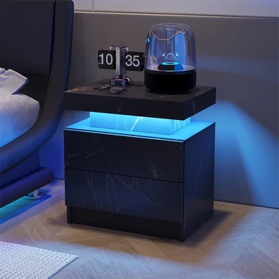 Nightstand With 2 Drawers, Bedside Tables With Adjustable LED Lights, Small Night Stands, Modern Side Table For Living Room Bedroom, Easy Assembly 1 Nightstand With 2 Drawers, Bedside Tables With Adjustable LED Lights, Small Night Stands, Modern Side Table For Living Room Bedroom, Easy Assembly