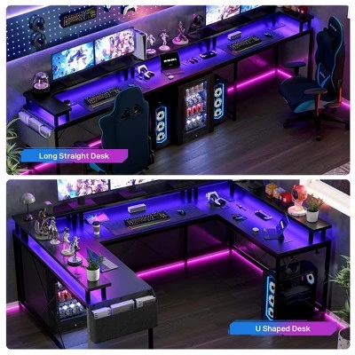U Shaped Computer Gaming Desk, Reversible L Shaped Desk With Power Outlets 3 U Shaped Computer Gaming Desk, Reversible L Shaped Desk With Power Outlets - Image 3
