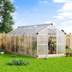 8x12FT Greenhouse For Outdoors,Polycarbonate Greenhouse With Quick Setup Structure And Roof Vent,Aluminum Greenhouses For Outdoors Heavy Duty