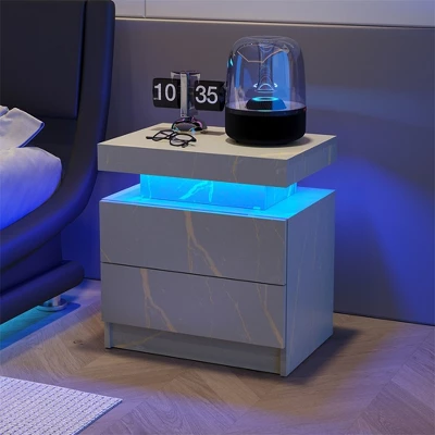 Nightstand With 2 Drawers, Bedside Tables With Adjustable LED Lights, Small Night Stands, Modern Side Table For Living Room Bedroom, Easy Assembly 10 Nightstand With 2 Drawers, Bedside Tables With Adjustable LED Lights, Small Night Stands, Modern Side Table For Living Room Bedroom, Easy Assembly - Image 10
