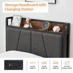 WhizMax Twin Size Bed Frame With 2 Storage Drawers And Charging Station, Rustic Linen Upholstered Platform Bedframe With Storage Headboard -Home Decor Store GUEST 0d22985f 8183 4876 91c7 1eb67ed3d89c