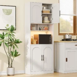 71" Pantry Cabinet, Tall Kitchen Hutch With Led Lights, Freestanding Kitchen Cabinet With Microwave Shelf, For Dining Room 13 71" Pantry Cabinet, Tall Kitchen Hutch With Led Lights, Freestanding Kitchen Cabinet With Microwave Shelf, For Dining Room -Home Decor Store GUEST 0f961d0f 3a84 40ea 87ad b6c9f112ec6b