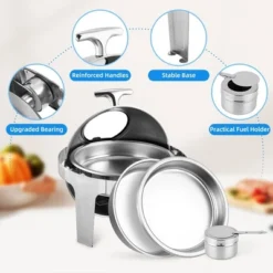Roll Top Chafing Dish Buffet Set With Visible Window, 6.8 Quart Full Size Pan Chafer, Round Stainless Steel Set -Home Decor Store GUEST 1122173d 1883 43ec a54f 7ad5cf0594b7