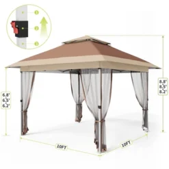WhizMax Pop Up Outdoor Gazebo With Removable Curtains And Silver Coated Canopy