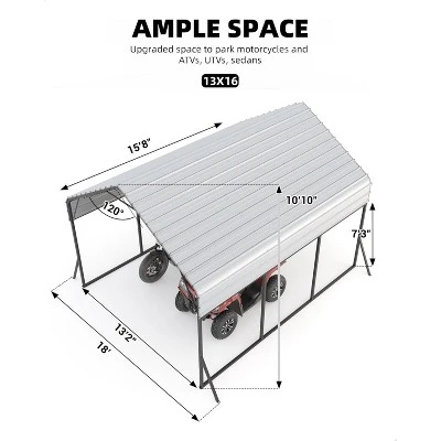 13'x16'x11' Metal Carport, Steel Heavy Duty Carport For All-Weather, Permanent Shelter For Boats, Pickup Trucks, And Tractors, N.W. 500 Lbs 1 13'x16'x11' Metal Carport, Steel Heavy Duty Carport For All-Weather, Permanent Shelter For Boats, Pickup Trucks, And Tractors, N.W. 500 Lbs