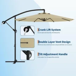 10FT Offset Cantilever Umbrella - 8-Rib Sun Shade, Push Button Tilt & Waterproof UV Protection
