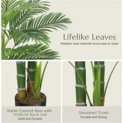 Golden Cane Palm Artificial Tree,4ft Fake Tropical Palm Plant, Pre Potted Faux Greenery Plant For Indoor Outdoor Home Decor Office House(Set Of 2)