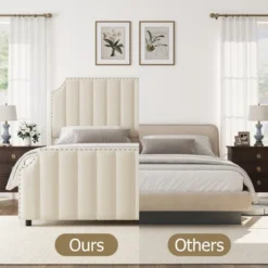 WhizMax Queen/King Size Bed Frame With 50.2" Tall Headboard, Velvet Upholstered Bed Frame Queen With Vertical Channel Tufted Headboard & Footboard 14 WhizMax Queen/King Size Bed Frame With 50.2" Tall Headboard, Velvet Upholstered Bed Frame Queen With Vertical Channel Tufted Headboard & Footboard -Home Decor Store GUEST 144f2f56 941c 4827 86db ce99565e570a