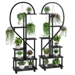 Set Of 2 Metal 6-Tier Tall Plant Stands With Detachable Wheels And Drawers, Half Heart Shape Design For Indoor/Outdoor Home, Garden, Patio, Balcony -Home Decor Store GUEST 1557d35c bbe2 4aee aa07 673f2c194d65