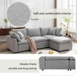 Convertible Sectional Sofa, 4 Seat L-Shaped Couch With Reversible Chaise, Sloped Armrest, Modern Upholstered Sofa For Living Room Apartment -Home Decor Store GUEST 15f7f5a6 b3b8 435d a8cc 1dc9c6e53b3c