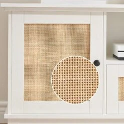Rattan TV Stand, Modern Entertainment Center For 65/70 Inch TV, White Media Center With 2 Drawers And 2 Cabinets -Home Decor Store GUEST 166d42f1 ef6d 40cb ac5f d36ccc4b93ad