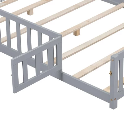 Toddler Floor Bed,Full Size Floor Bed With Safety Fence Guardrails And Slats, Wooden Floor Bed Frame With Door, No Box Spring Needed 4 Toddler Floor Bed,Full Size Floor Bed With Safety Fence Guardrails And Slats, Wooden Floor Bed Frame With Door, No Box Spring Needed - Image 4