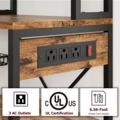 Baker Rack With Power Outlet, Kitchen Bakers Rack With 2 Wire Basket, Microwave Stand With Large Open Storage Shelves -Home Decor Store GUEST 17785647 b92b 4eab 9648 1d9e23dff76e