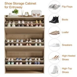 Shoe Cabinet With 3 Flip Drawers, Shoe Storage For Entryway, Wooden Shoe Organizer Cabinet, Hidden Shoe Rack For Hallway, Living Room, Natural -Home Decor Store GUEST 17c346a4 47df 4b08 ad4b 4d087da58414