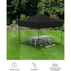 10'x10' Pop Up Canopy Tent Easy To Set Up And Take Down, With 4Pcs Sidewalls, Portable Instant Commercial Canopy For Patio, Outdoor, Camping, Black
