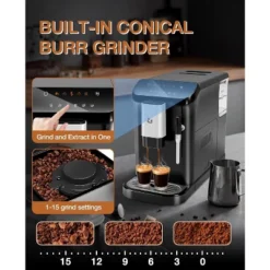 Fully Automatic Espresso Machine With Milk Frother, Built-In & Adjustable Espresso Bean Grinder, Touch Screen Coffee Machine With 1.5L Water Tank 14 Fully Automatic Espresso Machine With Milk Frother, Built-In & Adjustable Espresso Bean Grinder, Touch Screen Coffee Machine With 1.5L Water Tank -Home Decor Store GUEST 1a927878 921b 4eb9 9bc4 4be0eeb4d151