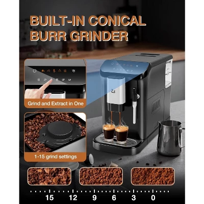 Fully Automatic Espresso Machine With Milk Frother, Built-In & Adjustable Espresso Bean Grinder, Touch Screen Coffee Machine With 1.5L Water Tank 7 Fully Automatic Espresso Machine With Milk Frother, Built-In & Adjustable Espresso Bean Grinder, Touch Screen Coffee Machine With 1.5L Water Tank - Image 7