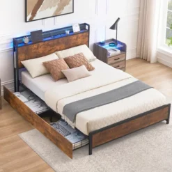 Full Queen Bed Frame With Storage Drawers And Charging Station, LED Light Bed With Storage Headboard, Platform Bed With Strong Wood Slats Support 16 Full Queen Bed Frame With Storage Drawers And Charging Station, LED Light Bed With Storage Headboard, Platform Bed With Strong Wood Slats Support -Home Decor Store GUEST 1aeb5f06 d5d5 47bc b2b4 1972938b42f3
