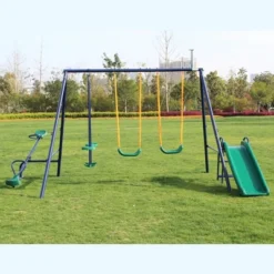 700lbs Swing Set For Backyard,Heavy-Duty A-Frame Metal Outdoor Swing Set With 2 "U Shape Belt Swing,Slide,Seesaw And Glider,Easy To Assemble