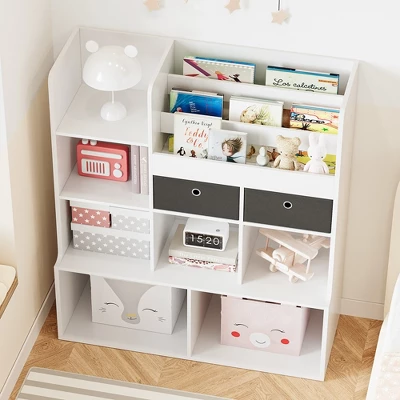 Toy Storage Organizer 47.8in Kids Bookshelf With Drawers Children Bookcase With Cubbies Wooden Toy Chest Playroom, Classroom, Nursery, Kids Room 2 Toy Storage Organizer 47.8in Kids Bookshelf With Drawers Children Bookcase With Cubbies Wooden Toy Chest Playroom, Classroom, Nursery, Kids Room - Image 2