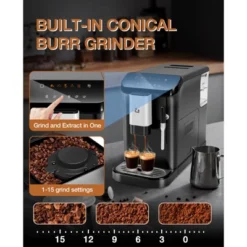 Espresso Machine With Grinder, 20 Bar Professional Espresso Maker With Milk Frother Steam Wand