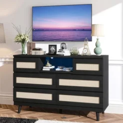 Rattan Dresser For Bedroom With Led Light And Charging Station, 6 Drawer Double Dressers, Modern Wooden Dresser Chest -Home Decor Store GUEST 1d52ab98 b27a 450e 950f 5bfb6e1e7fd1