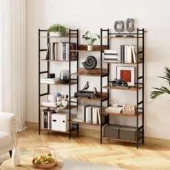 5 Tier Book Shelf,Open Large Metal Frame Display Shelves,Industrial Bookshelves And Bookcases With Metal Frame