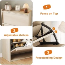 Shoe Cabinet With 3 Flip Drawers, Shoe Storage For Entryway, Wooden Shoe Organizer Cabinet, Hidden Shoe Rack For Hallway, Living Room, Natural -Home Decor Store GUEST 1e9cb9d1 afef 4842 98ee e80c99420b60