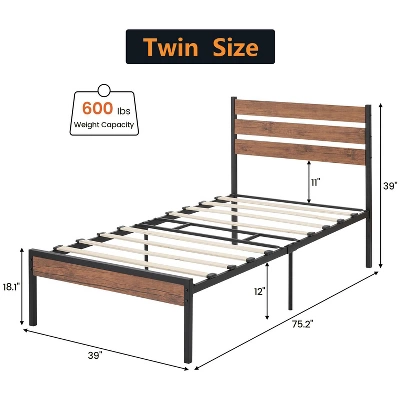 WhizMax Bed Frame With Headboard Footboard, Rustic Brown Wood Farmhouse Metal Platform Bedframe With Wooden Slat 2 WhizMax Bed Frame With Headboard Footboard, Rustic Brown Wood Farmhouse Metal Platform Bedframe With Wooden Slat - Image 2