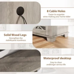 Farmhouse TV Stand For 80 Inch, Mid Century Entertainment Center With LED Lights, Wooden Media Cabinet With Glass Door For Living Room, Whitewash -Home Decor Store GUEST 2052a840 ceab 4250 ab57 854ab25d1ee0