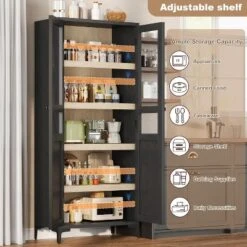 63 Inch 5 Tier Bathroom Tall Storage Cabinet With Glass Doors And Adjustable Shelves, Kitchen Pantry Cabinet For Dining Room, Bathroom Black -Home Decor Store GUEST 207ba0f4 2d16 4c5b a96e 32458c9be31a