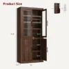 Tall Kitchen Pantry, Pantry Storage Cabinet With 2 Glass Doors & Adjustable Shelves, Farmhouse Freestanding Pantry Cupboard