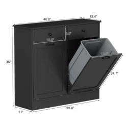 Double Tilt Out Trash Cabinet 20 Gallon,Hidden Wooden Trash Can Cabinet With Deodorizing Function